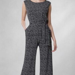 Tahari Arthur S. Levine Women Jumpsuit 12 Black White Floral CropWide Leg